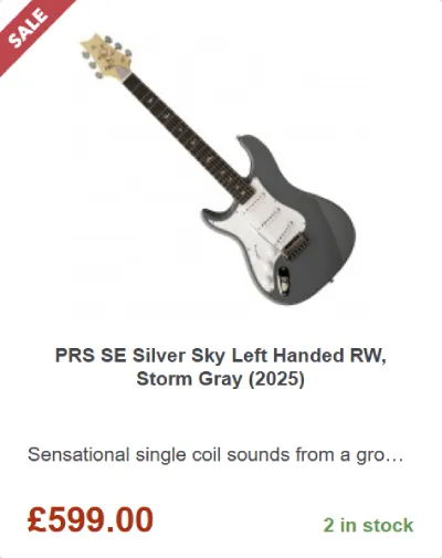 Lefty PRS SE John Mayer Silver Sky (Storm Gray) - ยฃ599.00 at Gear4music for Black Friday