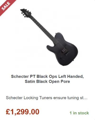 Lefty Schecter PT Black Ops Open Pore (Satin Black) - ยฃ1,299.00 at Gear4music for Black Friday