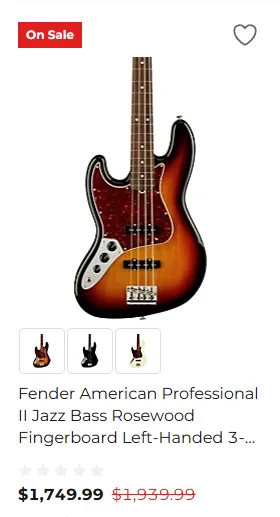 Lefty Fender American Professional II Jazz Bass Rosewood Fingerboard 3-Color Sunburst - $1,699.99 at Guitar Center for Black Friday