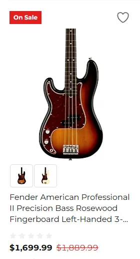 Lefty Fender American Professional II Precision Bass Rosewood Fingerboard 3-Color Sunburst - $1,699.99 at Guitar Center for Black Friday