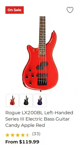 Lefty Rogue LX200BL Series III Electric Bass Guitar Candy Apple Red - $119.99 at Guitar Center for Black Friday