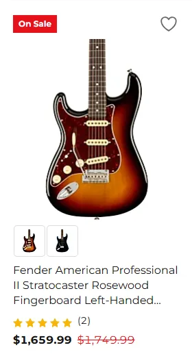 Lefty Fender American Professional II Stratocaster Rosewood Fingerboard (3-Color Sunburst) - $1,659.99 at Guitar Center for Black Friday