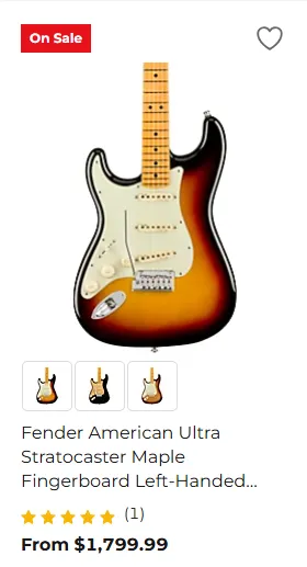Lefty Fender American Ultra Stratocaster Maple Fingerboard (Ultraburst) - $1,799.99 at Guitar Center for Black Friday