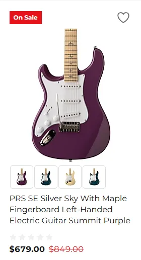 Lefty PRS SE Silver Sky with Maple Fingerboard (Summit Purple) - $679.00 at Guitar Center for Balck Friday
