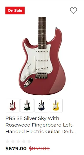 Lefty PRS SE Silver Sky with Rosewood Fingerboard (Derby Red) - $679.00 at Guitar Center for Balck Friday