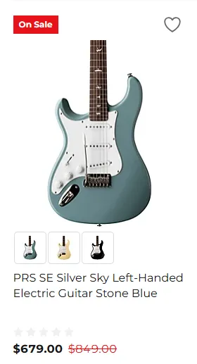 Lefty PRS SE Silver Sky (Stone Blue) - $679.00 at Guitar Center for Balck Friday