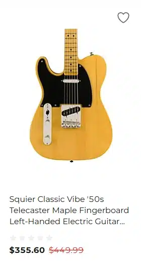 Lefty Squier Classic Vibe 50s Telecaster Maple Fingerboard (Butterscotch Blonde) - $355.60 at Guitar Center for Black Friday