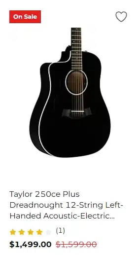 Lefty Taylor 250ce Plus Dreadnought (Black) - $1,499.00 at Guitar Center for Black Friday