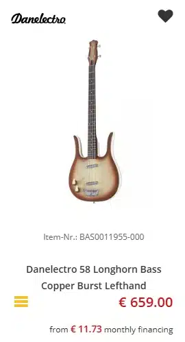 Lefty Danelectro 58 Longhorn Bass (Copper Burst) - €659 at Music Store