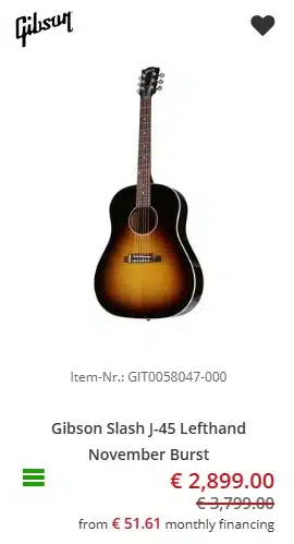 Lefty Gibson Slash J-45 (November Burst) - €2,769 at Music Store