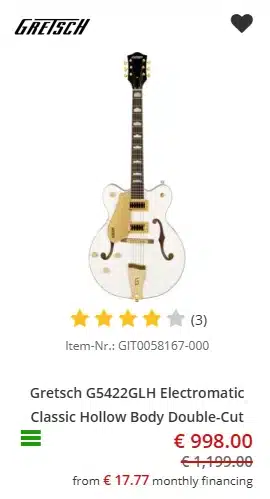 Lefty Gretsch G5422GLH (Snowcrest White) - €998 at Music Store