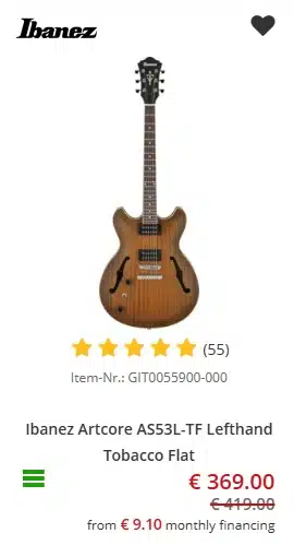 Lefty Ibanez Artcore AS53L (Tobacco Flat) - €369 at Music Store