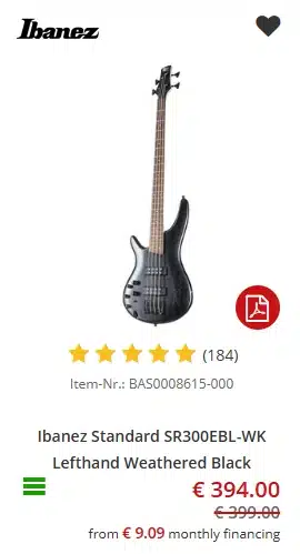Lefty Ibanez Standard SR300EBL-WK Lefthand (Weathered Black) - €394 at Music Store