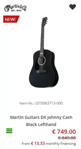 Lefty Martin DX Johnny Cash (Black) - €749 at Music Store