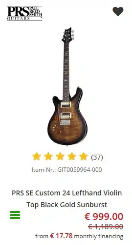Lefty PRS SE Custom 24 (Black Gold Sunburst) - €999 at Music Store
