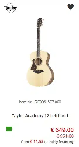 Lefty Taylor Academy 12 - €649 at Music Store