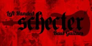 Left Handed Schecter Bass Guitars - with silhouette of a Stiletto Stealth-4 Left-Handed Electric Bass Guitar
