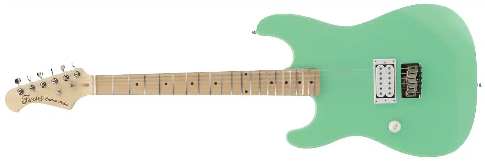A left-handed Fazley Custom Series Hot Rod V2 Electric Guitar with Fixed Bridge in a Surf Green finish