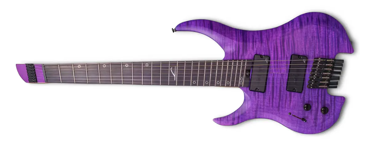A left handed Legator G7FSS-LH in a Purple Flame finish