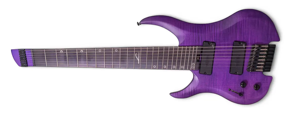 A left handed Legator G8FSS-LH in a Purple Flame finish