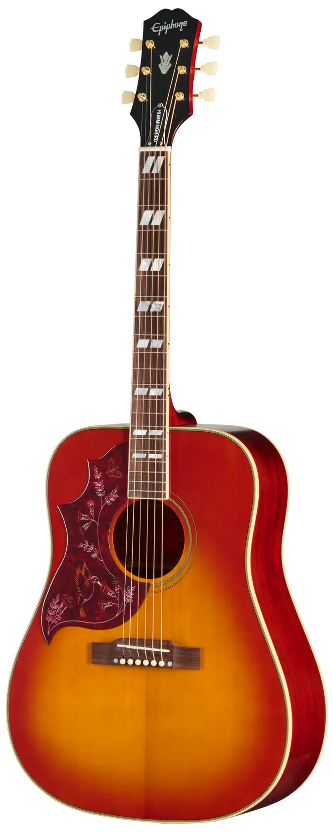 Left Handed Epiphone Acoustic Guitars - A left handed Epiphone Hummingbird Standard guitar; with a Cherry Sunburst gloss finish.