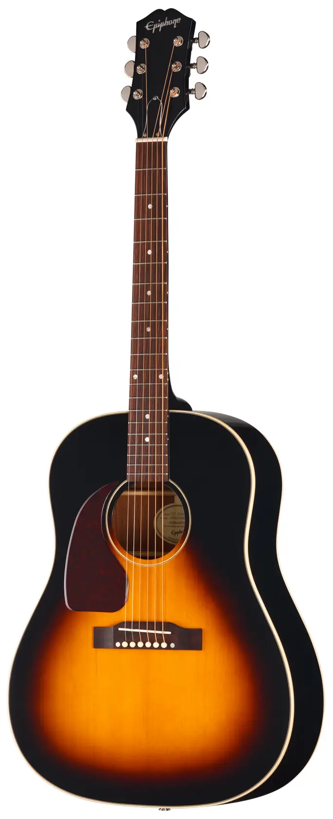 Left Handed Epiphone Acoustic Guitars - A left handed Epiphone J-45 Standard guitar; with a Vintage Sunburst gloss finish.