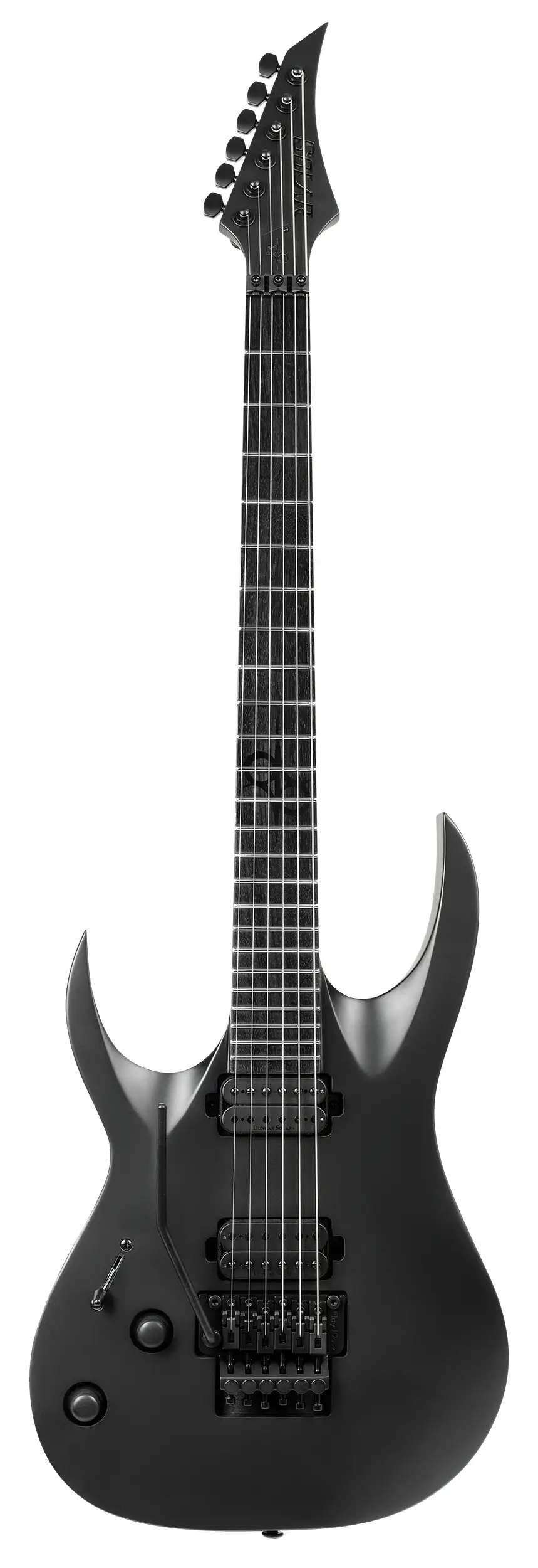 A left handed Solar A1.6FR SVART with a carbon black matte finish