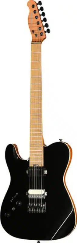A left handed Harley Benton Fusion-T II HH LH MN HT in a Black Metallic finish