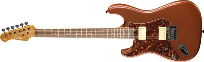 A left hander Harley Benton ST-Modern HH LH with a root beer metallic finish