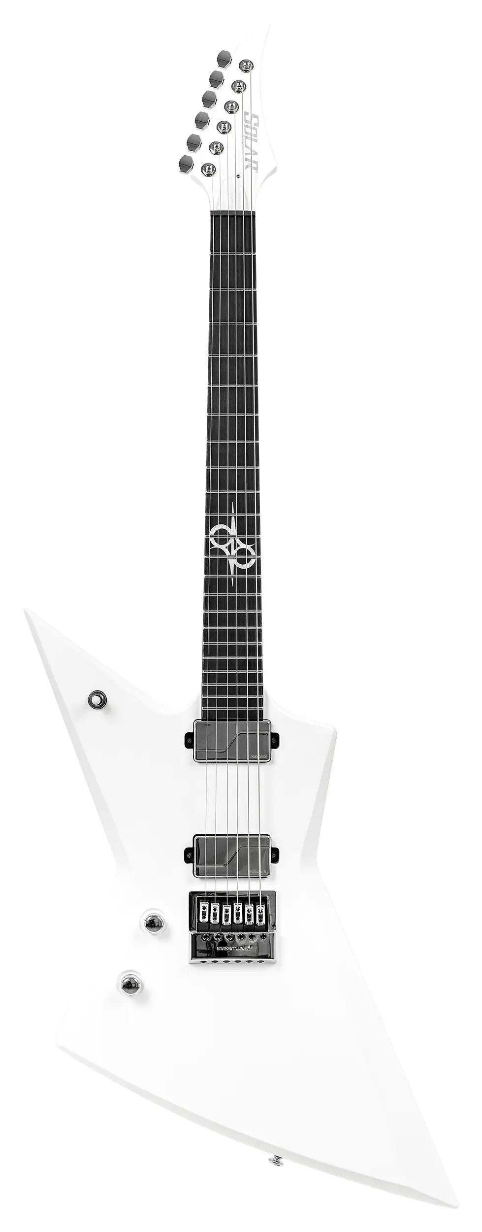 A left handed Solar A1.6Vinter with a pearl white matte finish